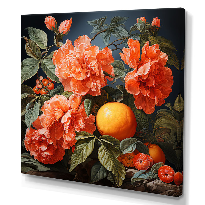 Peinture renaissance d'un fruit orange III - fruits, art mural, H 16 po x l 16 po x P 1 po