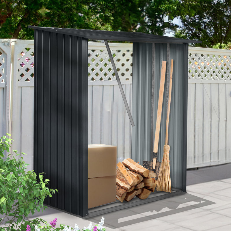 Black Galvanized Steel Outdoor Firewood Storage Shed