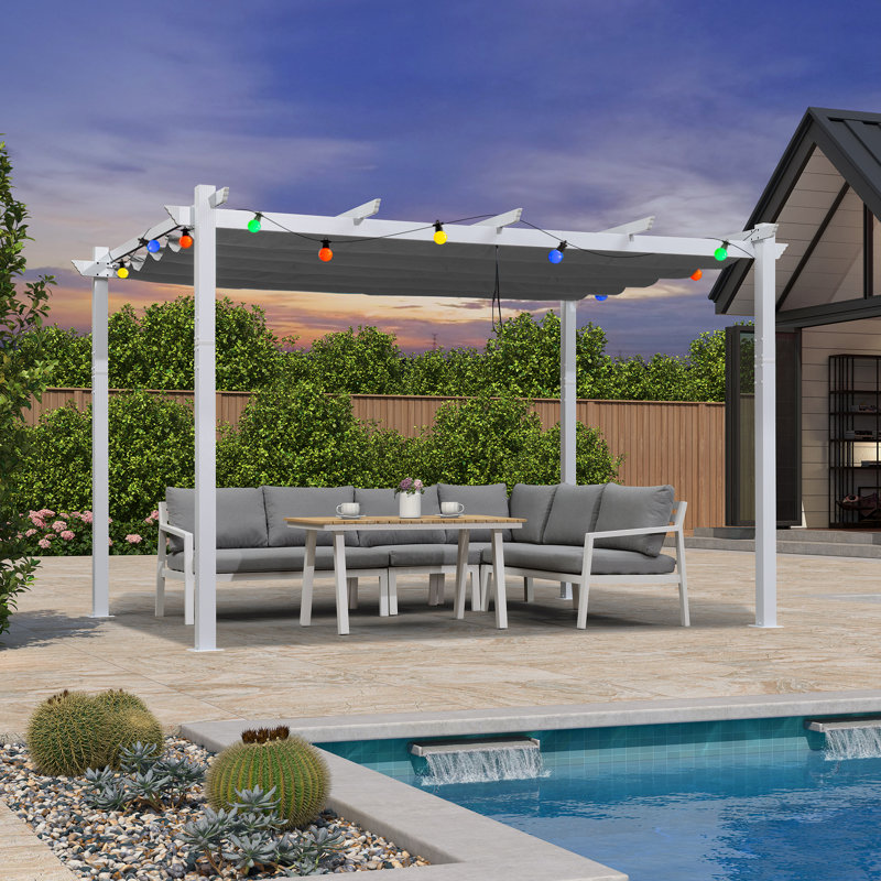 Aluminium Pergola with Canopy, Gray, 10 ' W x 13', White