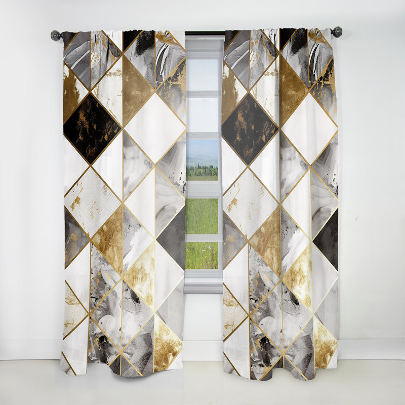 Esmira Exploring Golden Abstracted Symmetry Iv Modern Curtain Velvet Room Darkening 1 Panel, 52" W x 63" L