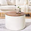 Round Chenille Storage Footrest - Beige, , Hidden Compartment 2 Beige Seat Place, Surface, Drum Stool-2129277907