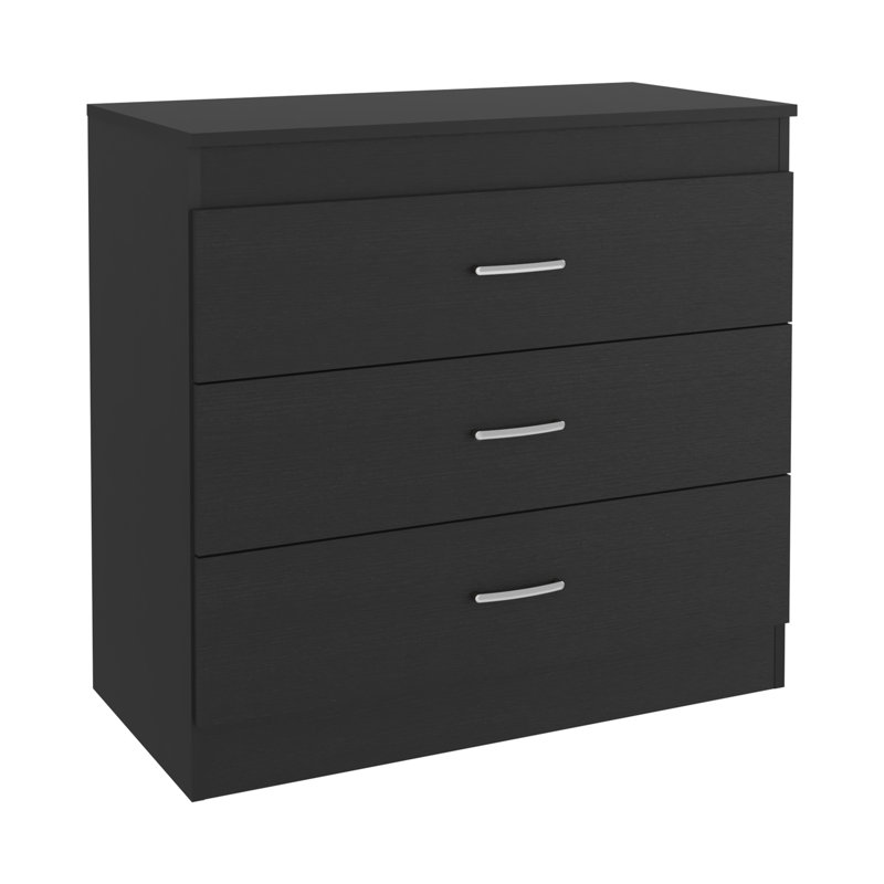 Commode Lial avec finition wengé noire - Commode de rangement de chambre à coucher avec quincaillerie en métal et plateau supérieur