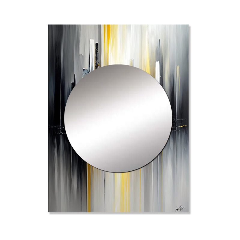 Art mural en métal imprimé abstrait géométrique noir et jaune Rocelin II, 32 po x 24 po