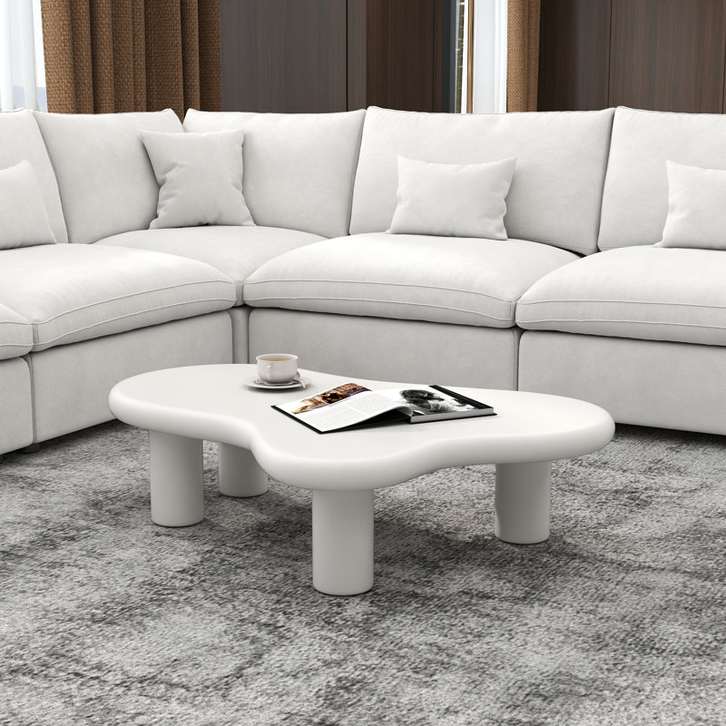 Keyiana Cloud Shape Modern 4 Legged Coffee Table, White