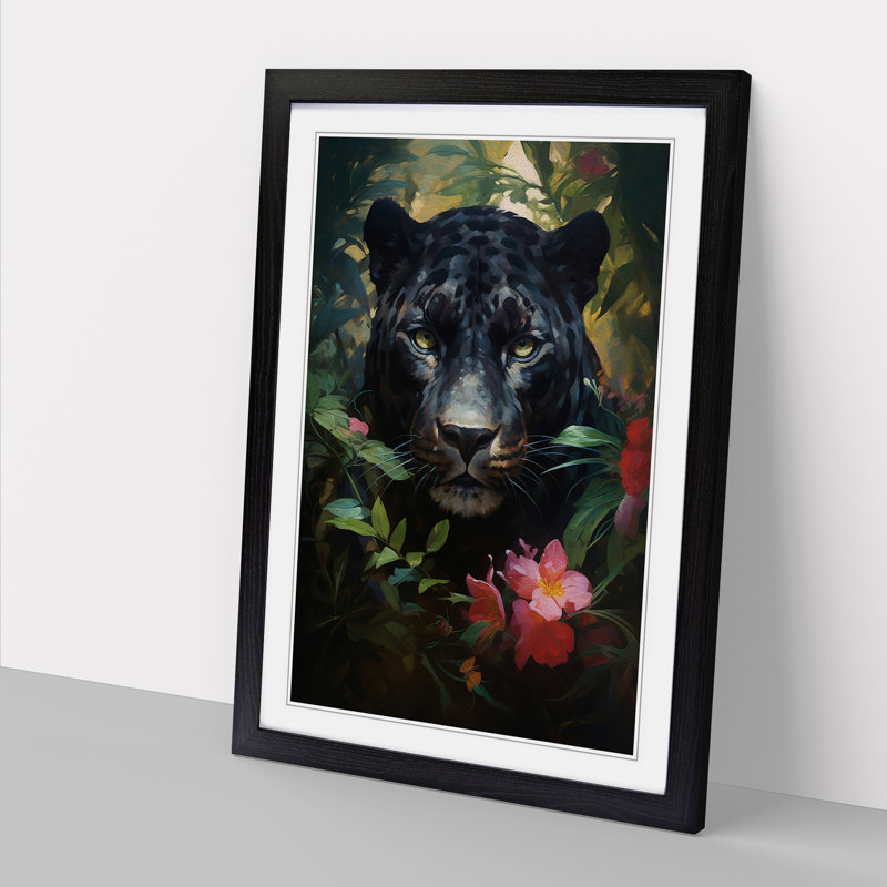Panther Rococo - Single Picture Frame Print on Wood, Black Framed, 64cm H x 46cm W x 2" D