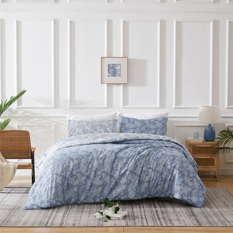 Paisley Blue Microfiber Twin/Twin XL Reversible Duvet Cover Set