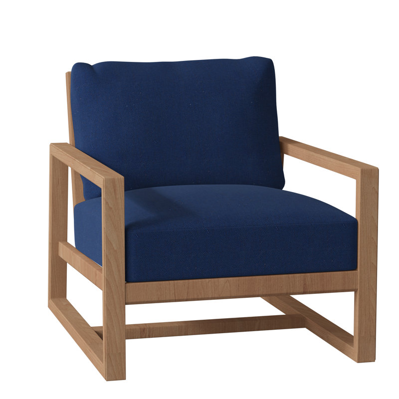 Avondale Patio Lounge Chair with Cushions, Linen Navy, No welt + Standard fill, Natural Teak
