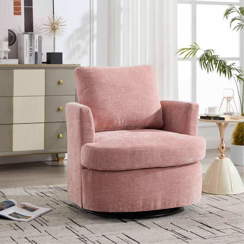 360 Degree Rotating Pink Swivel Chair With Chenille Upholstered Seat, Comfortable And For Prolonged Use, Breathable Ideal Office Or Home Settings, Simple Assembly Clear Parts, Metal Turntable, 31.48