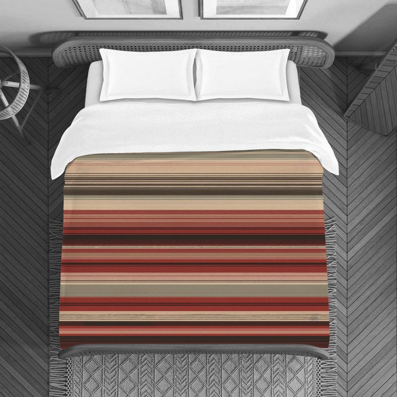 Paisley Bedding, Queen Duvet Cover, Brown/Red Striped 1