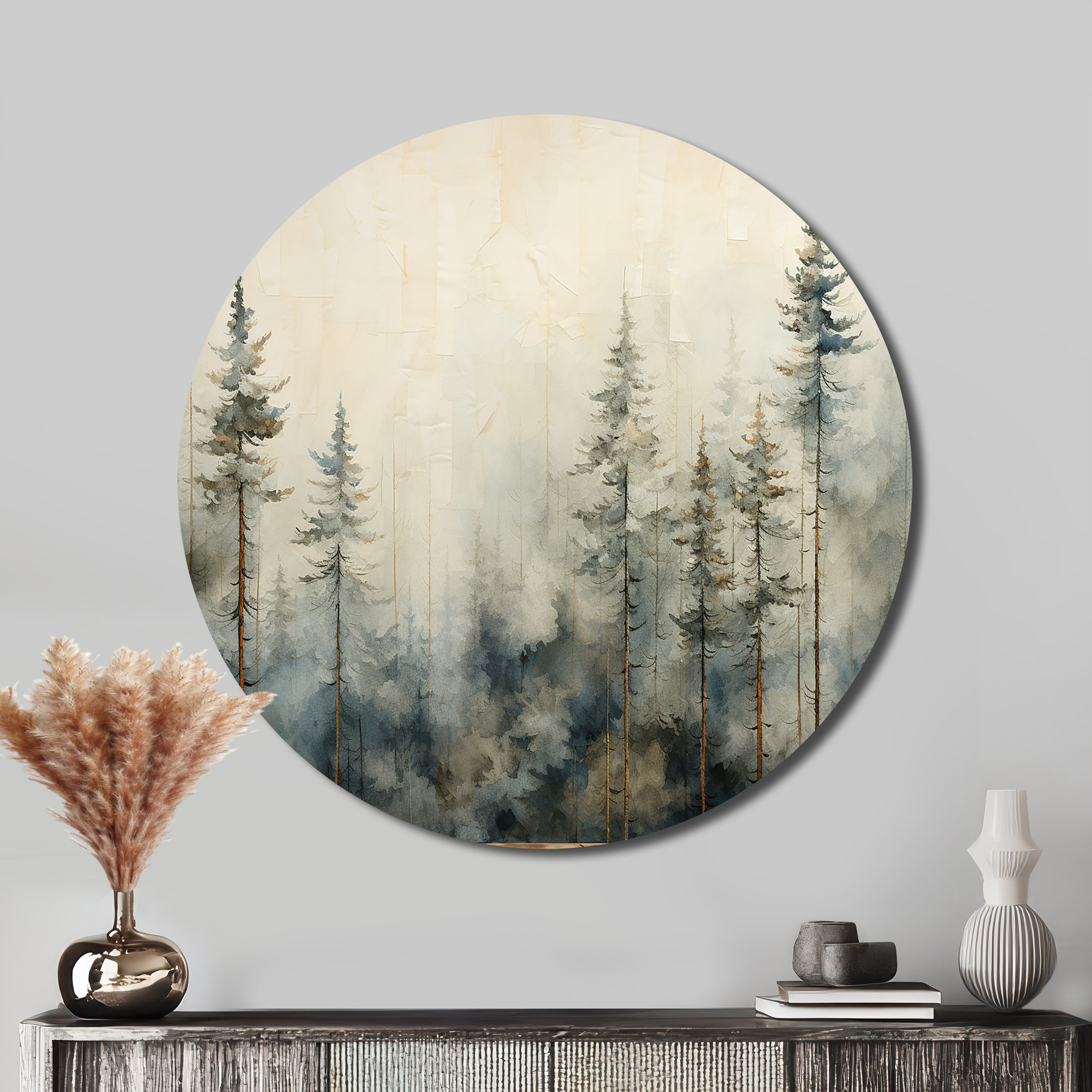 Millwood Pines Minimalism Winter Pine Forest - Landscapes Round Metal ...