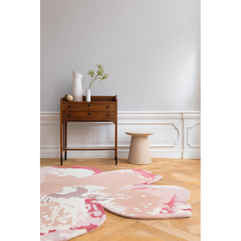 Wool Abstract Area Rug in Pink/Beige, Novelty 4'11 x 4'11