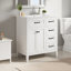 Meuble-lavabo blanc de 30 po avec lavabo en céramique, meuble-lavabo autoportant avec poignées en métal noir, pieds en bois massif, portes et tiroirs à fermeture en douceur, grand espace de rangement