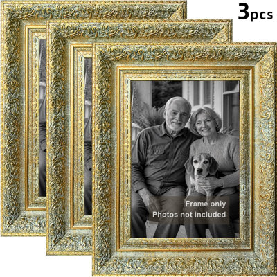 Cadre 3 pièces en or antique poli pour photos et cadeaux d'anniversaire 5 po x 7 po