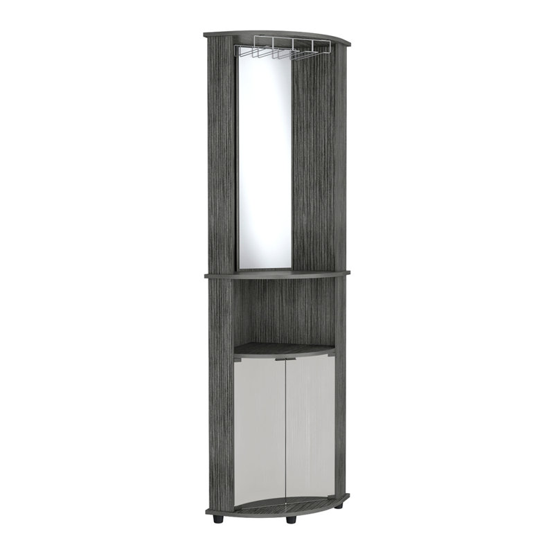 Bar d'angle, support, porte en verre, Gris foncé