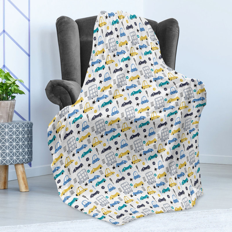 Ambesonne Traffic Fleece Throw Blanket Car Pattern Multicolor, 50" W x 60" L
