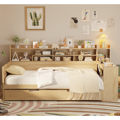 Wooden Storage Daybed with Trundle and Study Desk