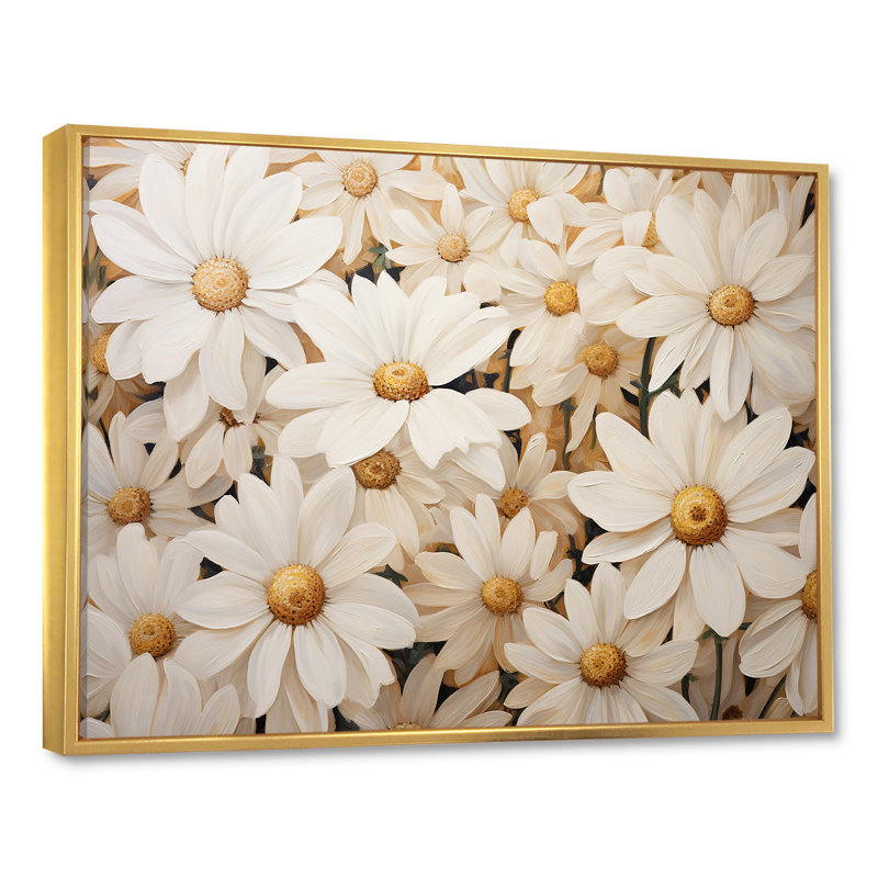 Champ de marguerites blanches élégance II, Cadre flottant doré, L 40 po x H 30 po x P 1,5 po