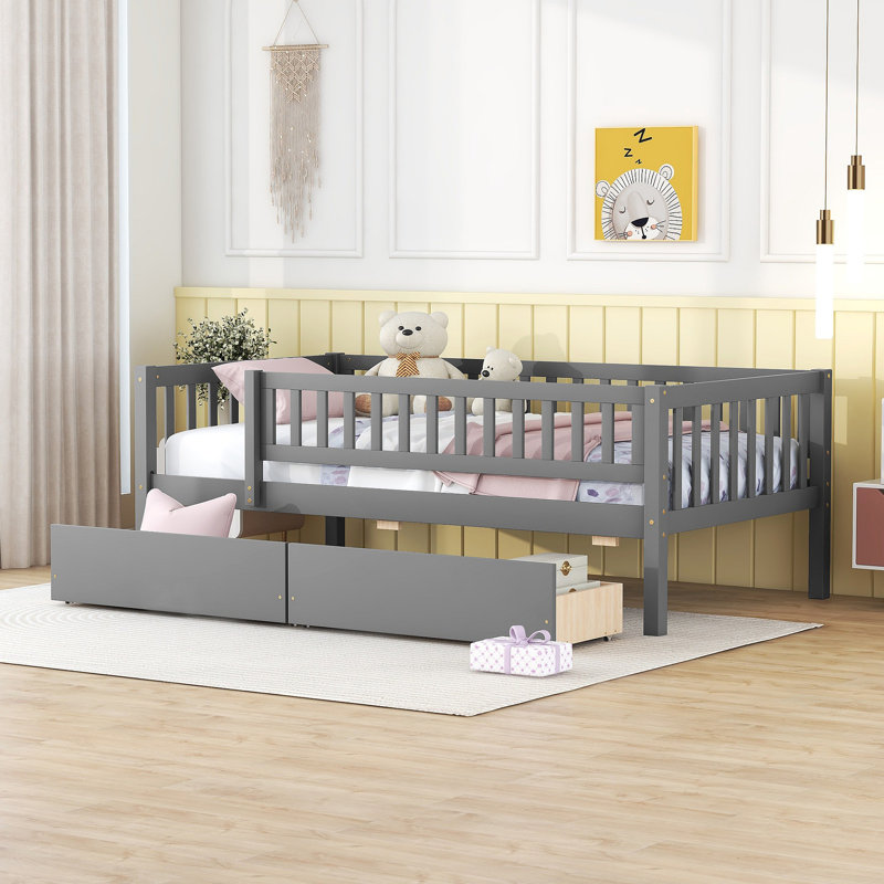 Daybed Wood Bed With Two Drawers, Gray, Twin