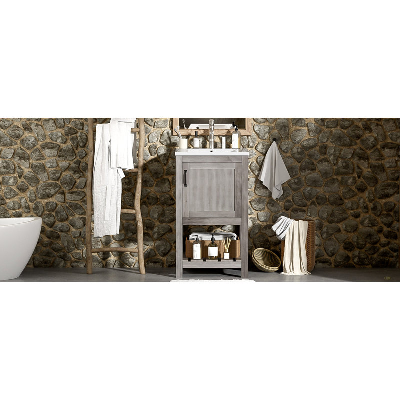 Ensemble de meuble-lavabo de salle de bain 16 po pour les petits espaces, meuble-lavabo avec lavabo rectangulaire en céramique, meuble-lavabo avec 1 porte et 1 tablette ouverte
