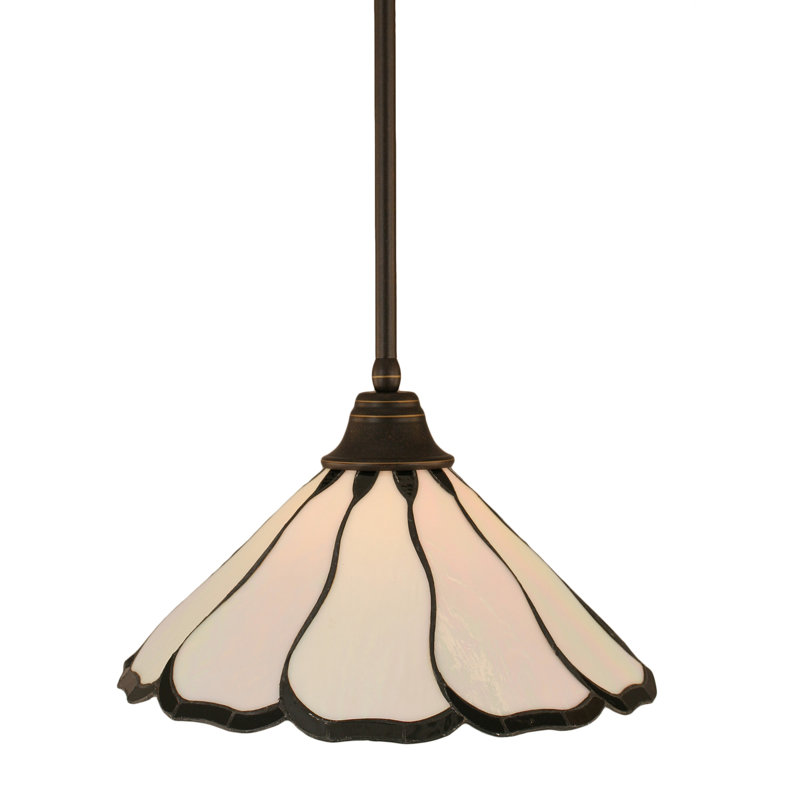 Stem Hung Pendant With Glass, Bronze, 16", Pearl Flair Tiffany Glass