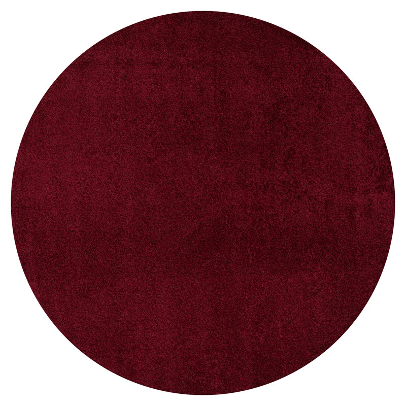 Arbelle Solid Low-Pile Dark Red Rug, Round 6'2"