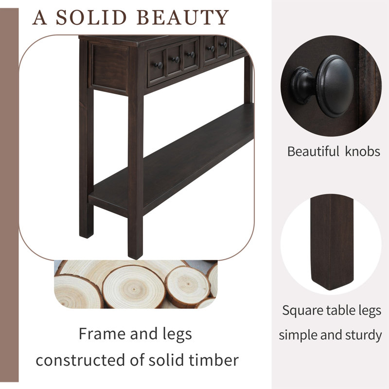 Entryway Console Table, 60" Long Sofa Table With Two Different Size Drawers And Bottom Shelf, Espresso, 34" H x 60" W x 11" D