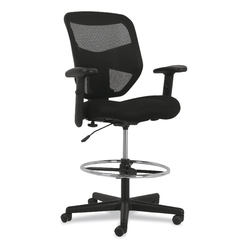 Adjustable High-Back Black Mesh Task Stool with Lumbar Support