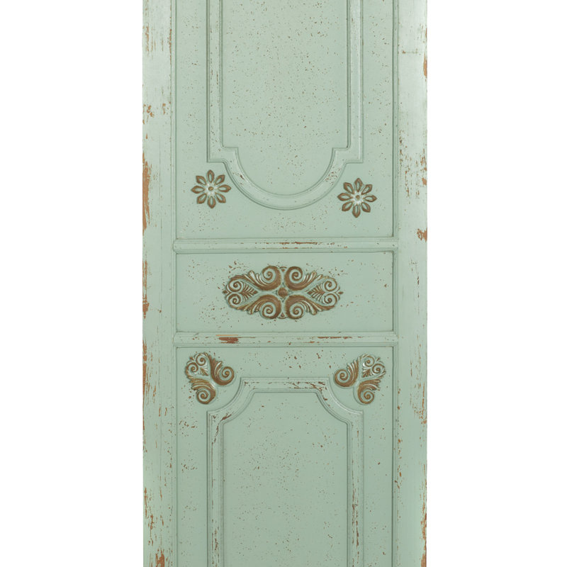 Wood Distressed Antique Door Panel Scroll Green Wall Decor