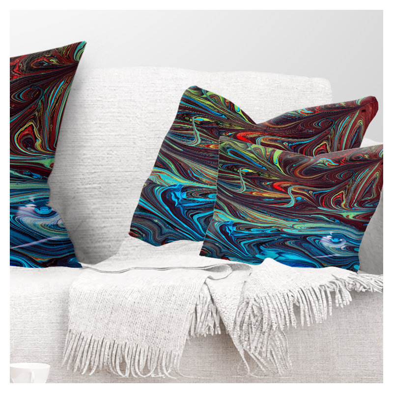 Mélange de peinture acrylique rouge et bleu abstrait - Coussin imprimé abstrait, 12 po x 20 po, Coussin lombaire