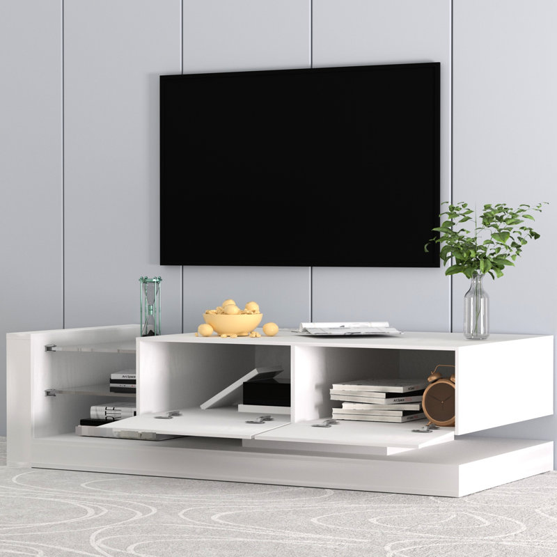 Led Entertainment Center For 75 Inches Tv With Storage (white Stand Control Lights & Large, White