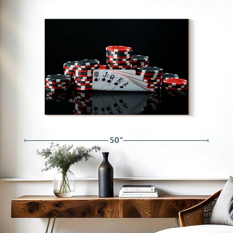Poker sur toile, H 26 po x l 39 po x P 1,25 po