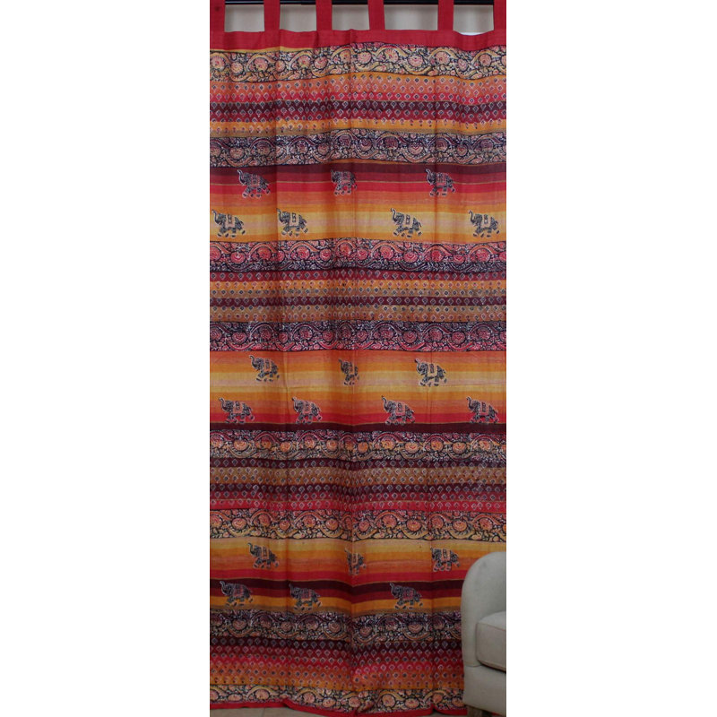 Panneau de rideau simple 100% coton, Orange / gris / brun
