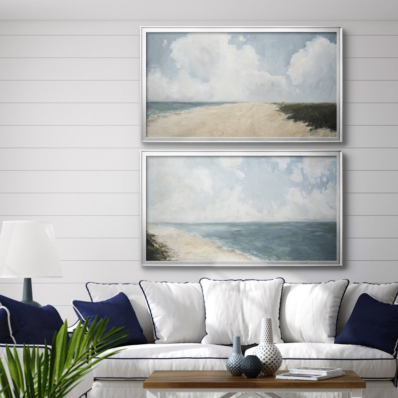 Beach Stroll - Ensemble de 2 peintures sur toile encadrées, H 45 po x l 42,5 po x P 1 po, Cadre argenté