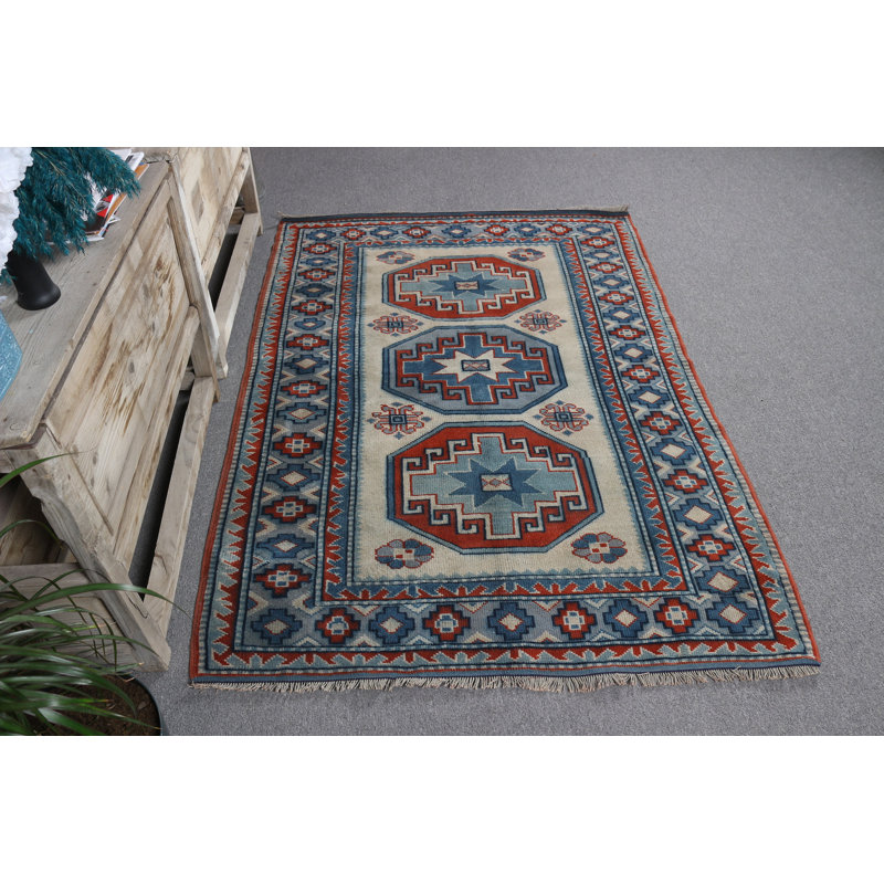 Tapis décoratif beige Anatolian d'inspiration turque pour chambre à coucher et dortoir en laine