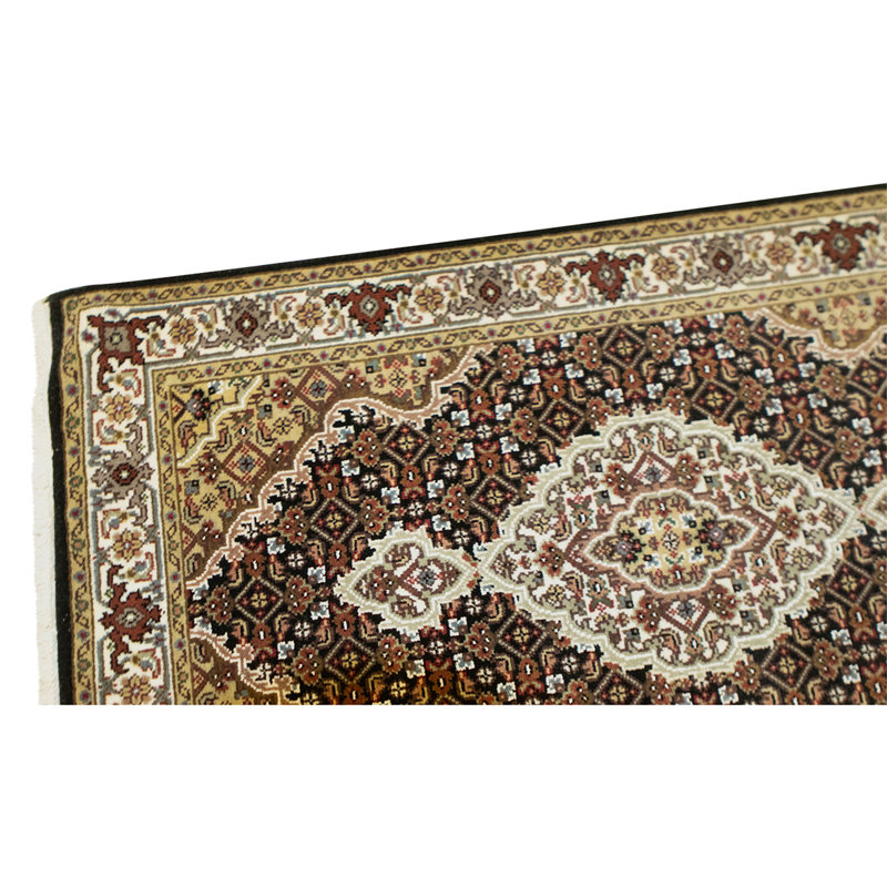 Hand Knotted Area Rug in Black And Cream