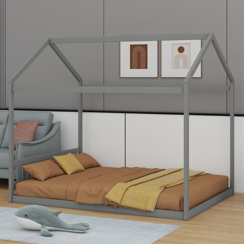Lit en bois avec tête de lit, Gris