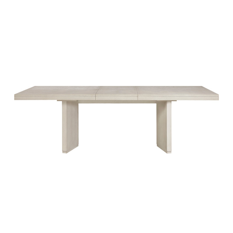 Table de salle à manger rectangulaire, 42 x 95,5 po, bois, 2 pièces, blanc antique et ivoire, 4 sièges, avec rallonge