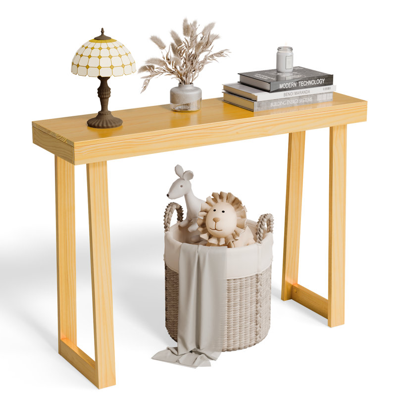Nature Modern Console Table Solid Wood For Entryway Or Hallway Decor, Natural Wood, 31.59" H  x 42.9" W x 11.89" D