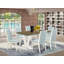 L'ensemble de table de cuisine 7 pièces contient une table en bois de ciment et 6 chaises rembourrées en tissu bleu lin à haut dossier - Lin brossé blanc.-726554552-726554535