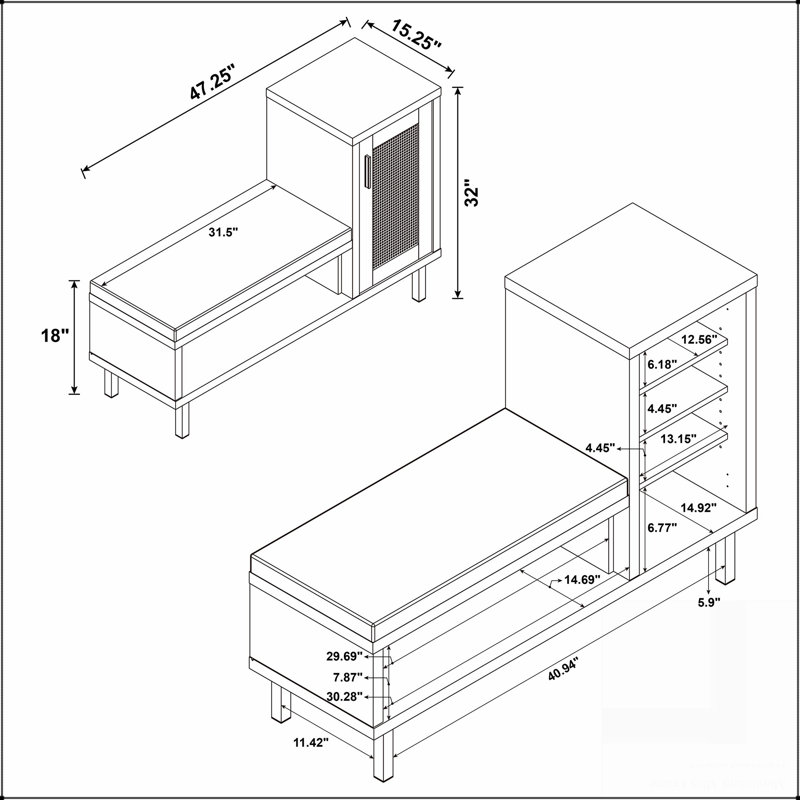 1-Door Entryway Shoe Storage Bench