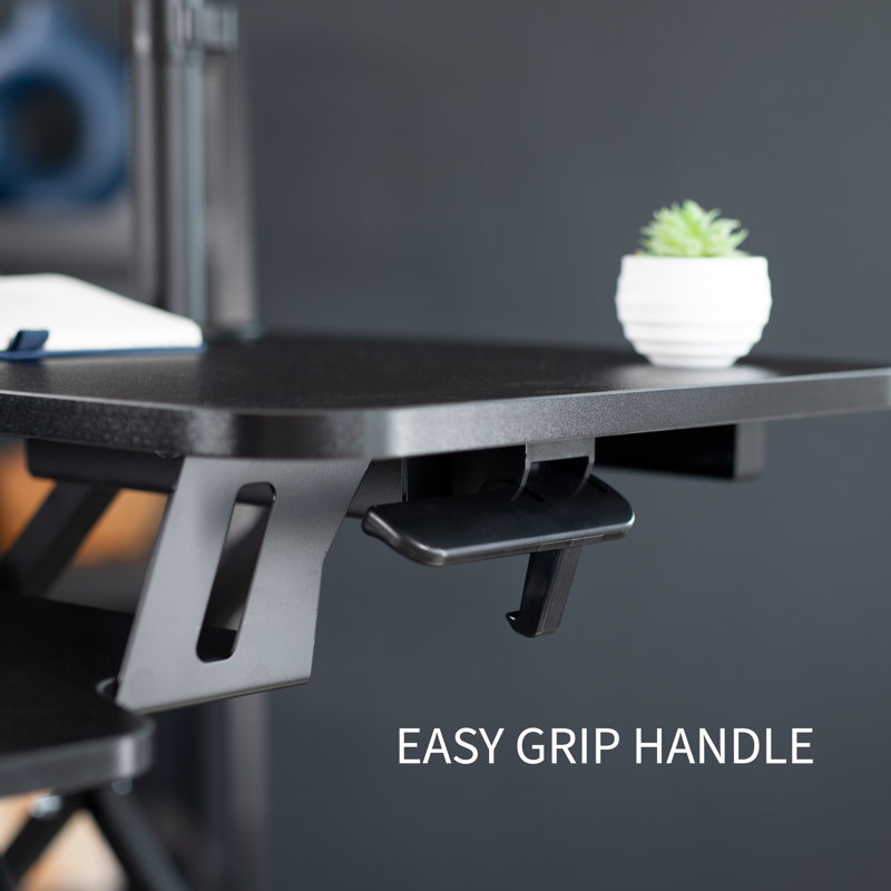 Black Adjustable Standing Desk Converter with Dual Monitor Mount