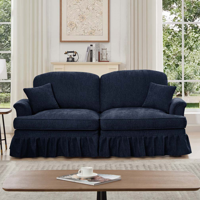 Très grand canapé deux places Mid-Century, Bleu, H 36,6 po x l 76,4 po x P 32,8 po