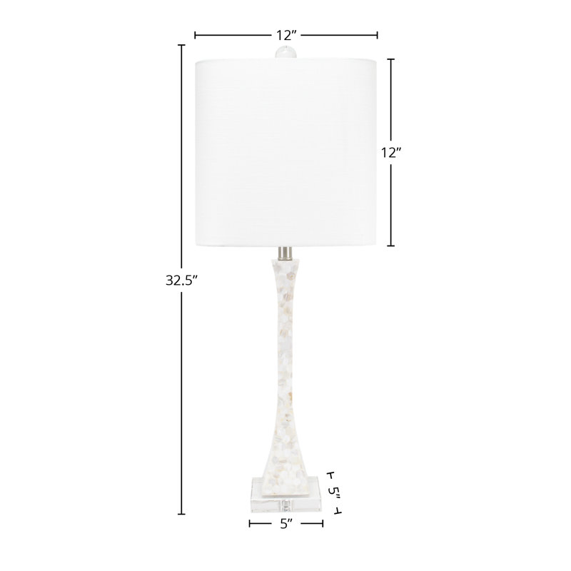 Lampe de table 32,5 "en nacre et acrylique Catalina, crème