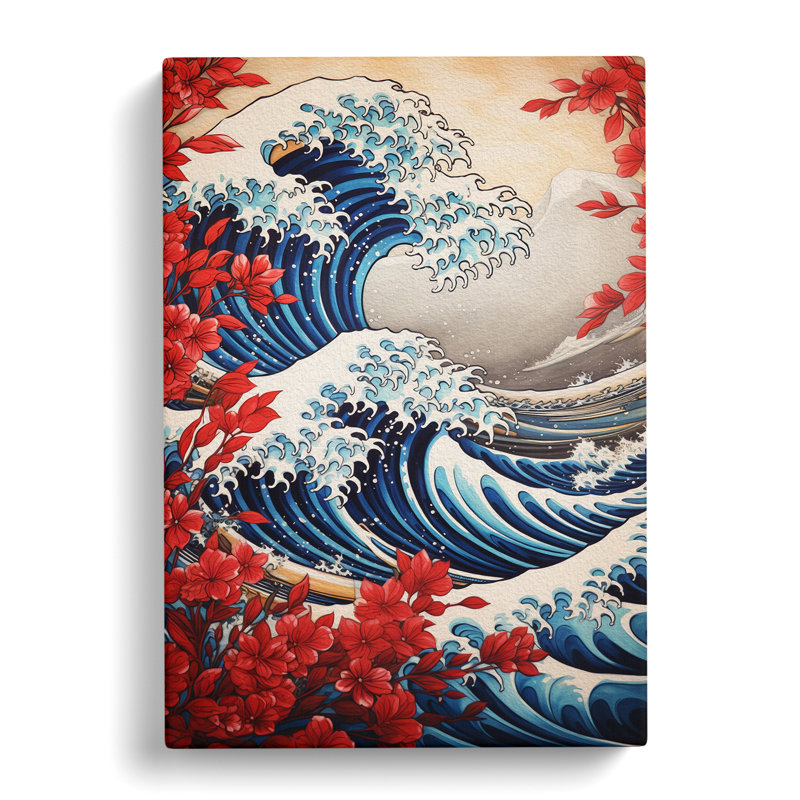 Wave Japanese Symbolism Art - Wrapped Canvas, 76cm H x 50cm W x 3cm D