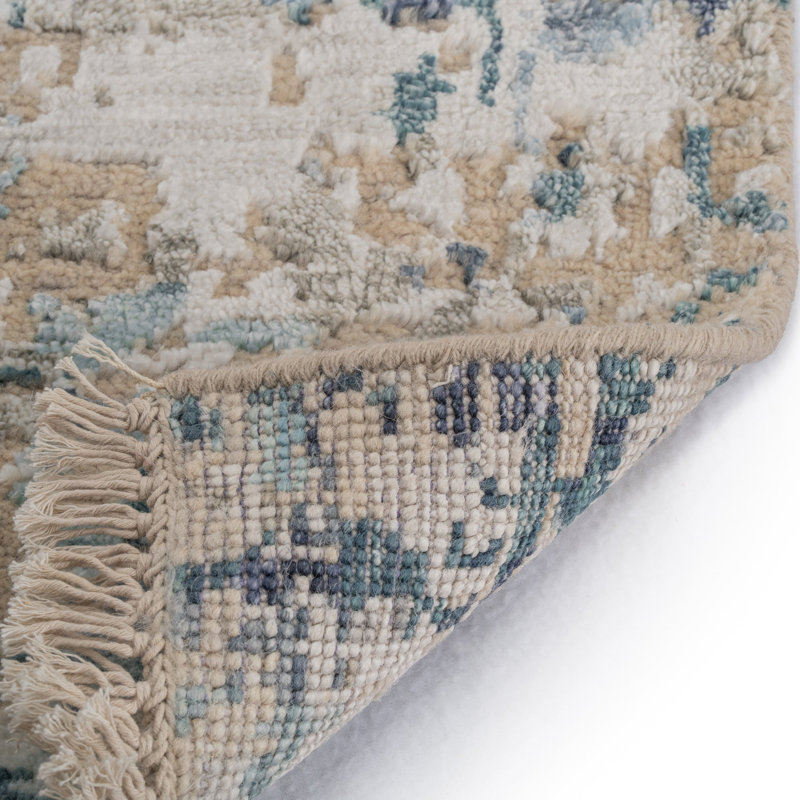 Wool Abstract Area Rug in Blue, Rectangle 8' x 11'