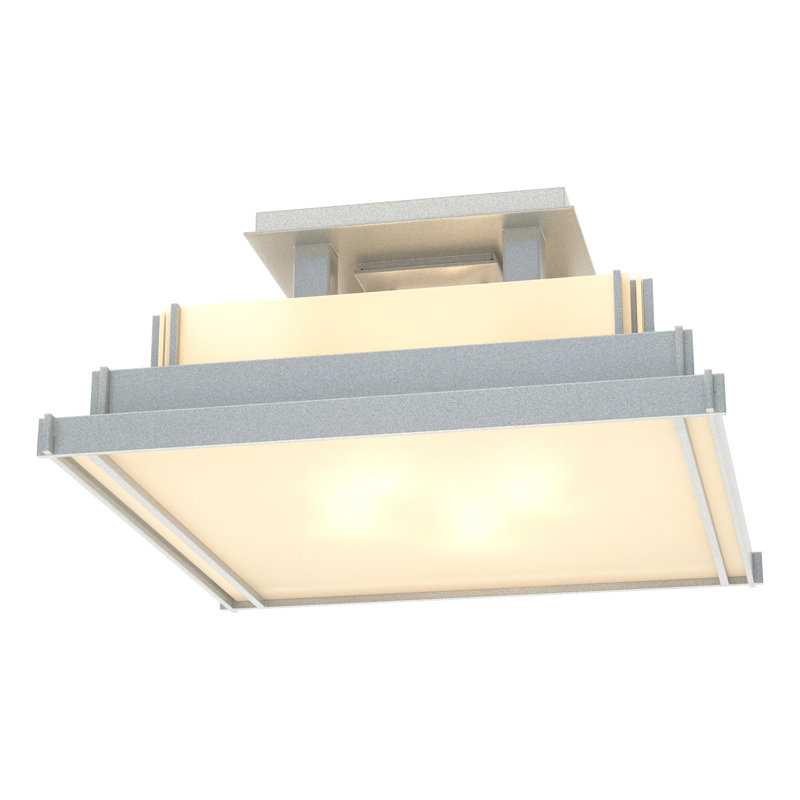 Plafonnier semi-encastré carré à 4 lumières Steppe, Platine rétro, H 7,6 po x l 17,1 po x P 17,1 po, Blanc