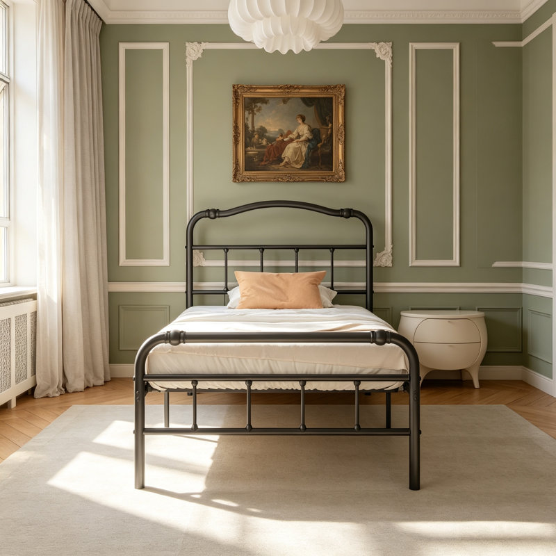 Base de lit plateforme simple en métal 18 po avec tête et pied de lit, support de lattes en acier robuste, aucun sommier requis, rangement sous le lit
