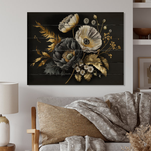 House of Hampton® Golden Gothic Floral Bouquet II On Wood Print | Wayfair