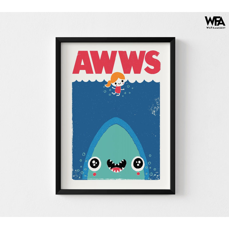 Baby Shark Poster Kids Playroom Print, Framed Cute Shark Print, Ocean Poster Oversized Wall Art, Beach Decor Print Large Wall Art