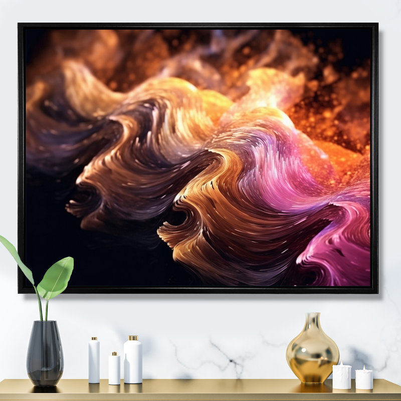 Surtensions orange et rose sur toile, H 30 po x l 40 po x P 1,5 po, Cadre flottant noir